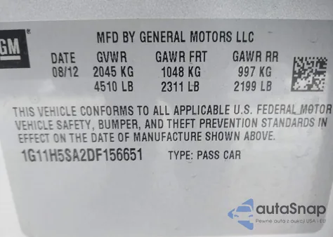 2013 Chevrolet Malibu 1Lz from USA, damaged, VIN 1G11H5SA2DF156651